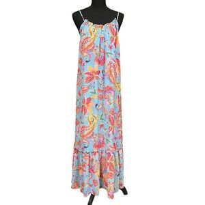 NICOLE MILLER Watercolor Paisley Maxi Floral Strappy Sundress Dress Sz S